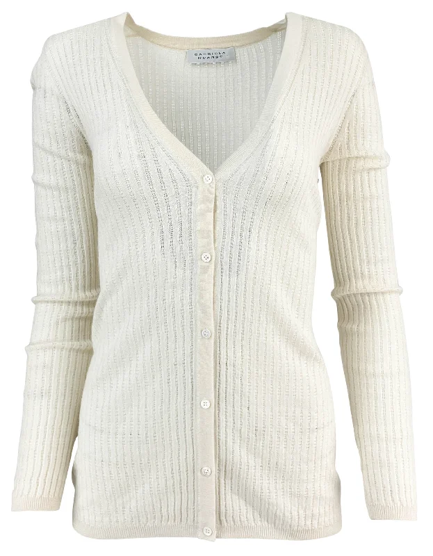 Gabriela Hearst Emma Pointelle Cardigan in Cream Herringbone Houndstooth Plaid