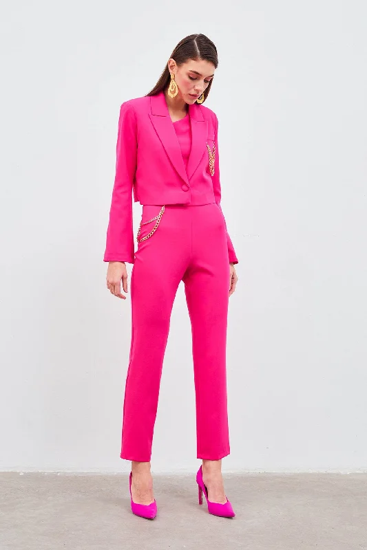 Chain Accessory Trousers - Hot Pink Chinos Cotton Straight Leg