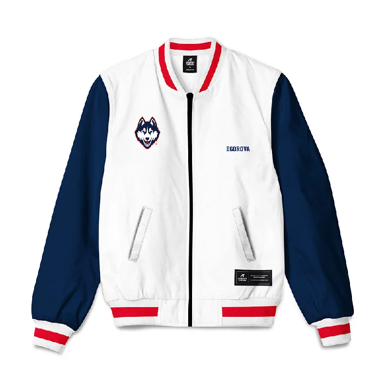 UConn - NCAA Women's Rowing : Polina Egorova - Bomber Jacket Front Pockets Side Pockets Patch Pockets