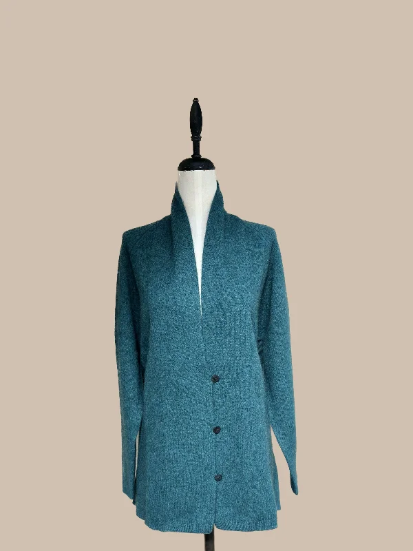 Zonia Long Yak Sweater Coat - Dark Aqua Hooded Caped Shawl Collar