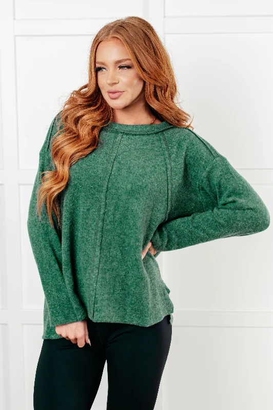 Hazel Blues® |  Simple Silhouette Brushed Hacci Sweater in Dark Green Velvet Chenille Corduroy