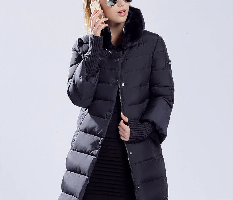 Winter duck down jacket women long coat parkas thickening Female Warm Clothes Rabbit fur collar High Quality Zippered Jacket Buttoned Jacket Snapped Jacket