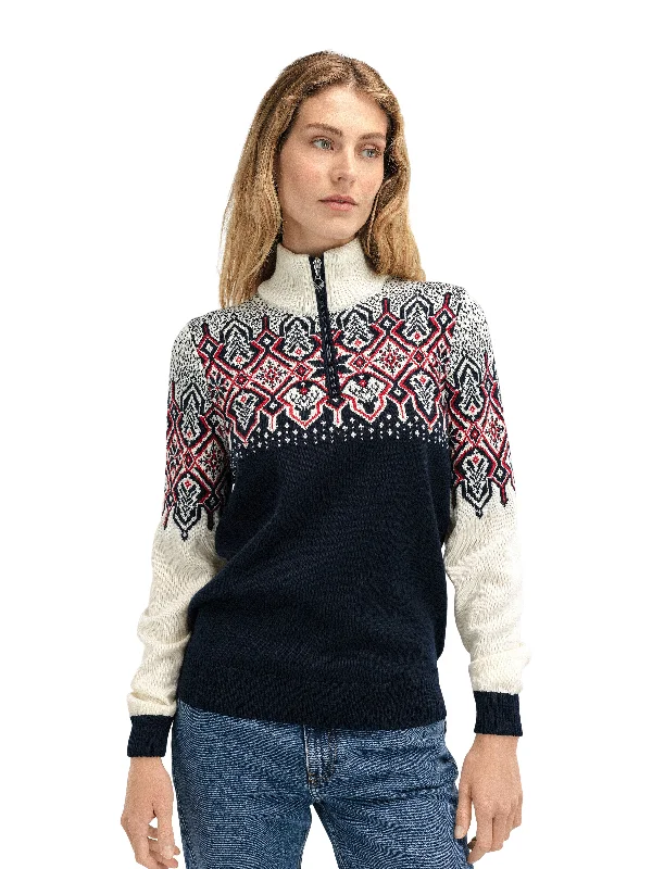 Dale of Norway - Winterland Women's Sweater in Navy/Off-White/Raspberry Collared Crew Neck Turtle Neck