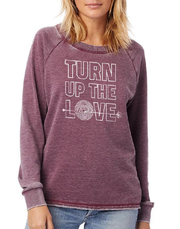 Women's Turn Up The Love Loved-In French Terry Pullover Square Neck Pullover