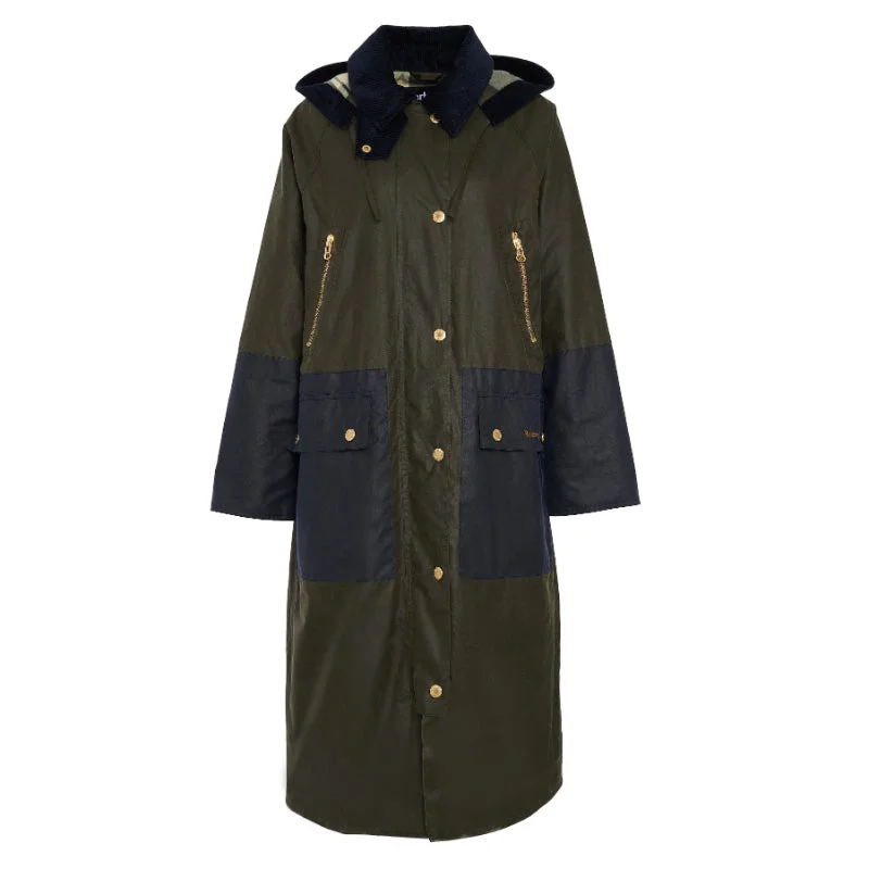 Barbour Carolyn Ladies Wax Jacket - Archive Olive/Ancient Tartan Nylon Jacket Polyester Jacket Spandex Jacket