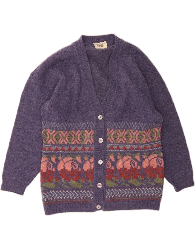 EXPRESS Womens Cardigan Sweater UK 20 2XL Purple Fair Isle Acrylic Hooded Caped Shawl Collar