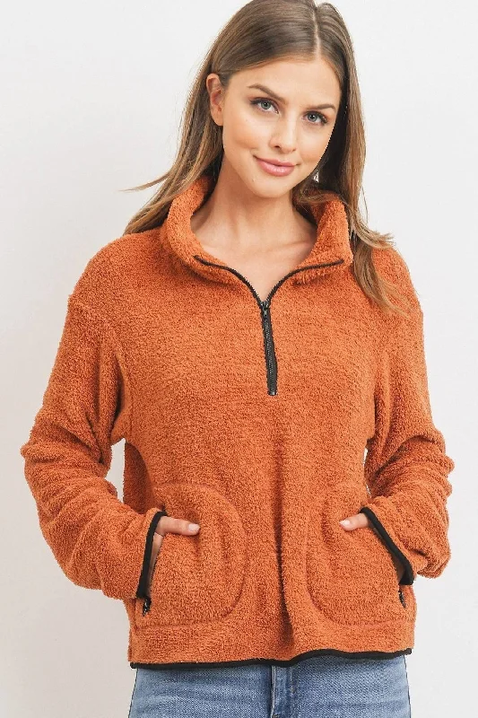 Long Sleeve Half Zipper Pullover Loopie Terry Long Bell Sleeve