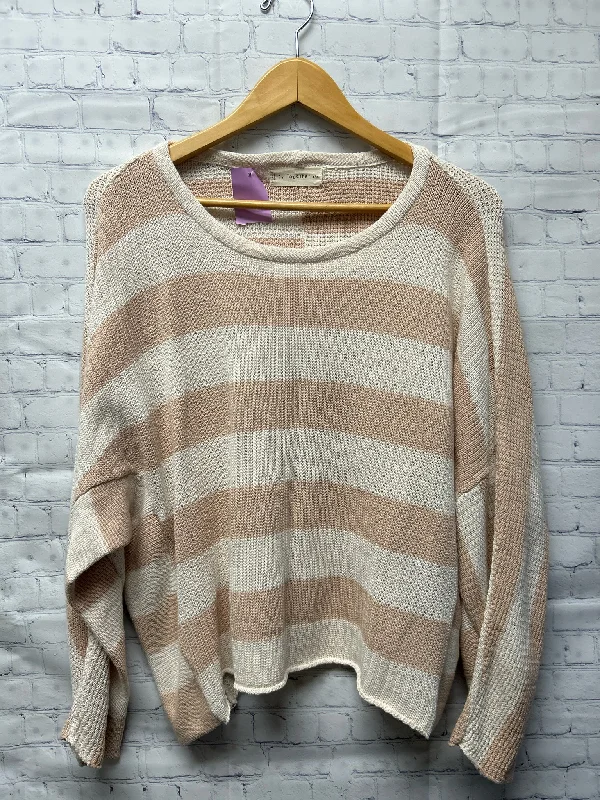 Size Small Ladies Tan Stripe Sweater Denim Fabric Leather Fabric Suede Fabric