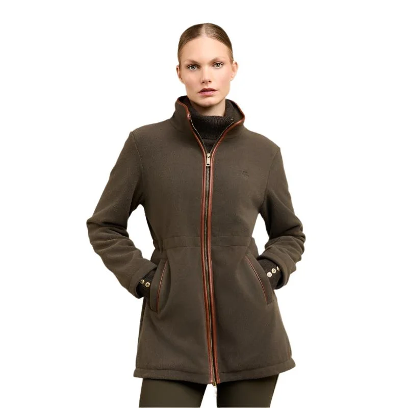 Holland Cooper Country Longline Ladies Fleece Jacket - Khaki Zippered Front Buttoned Front Snap Front