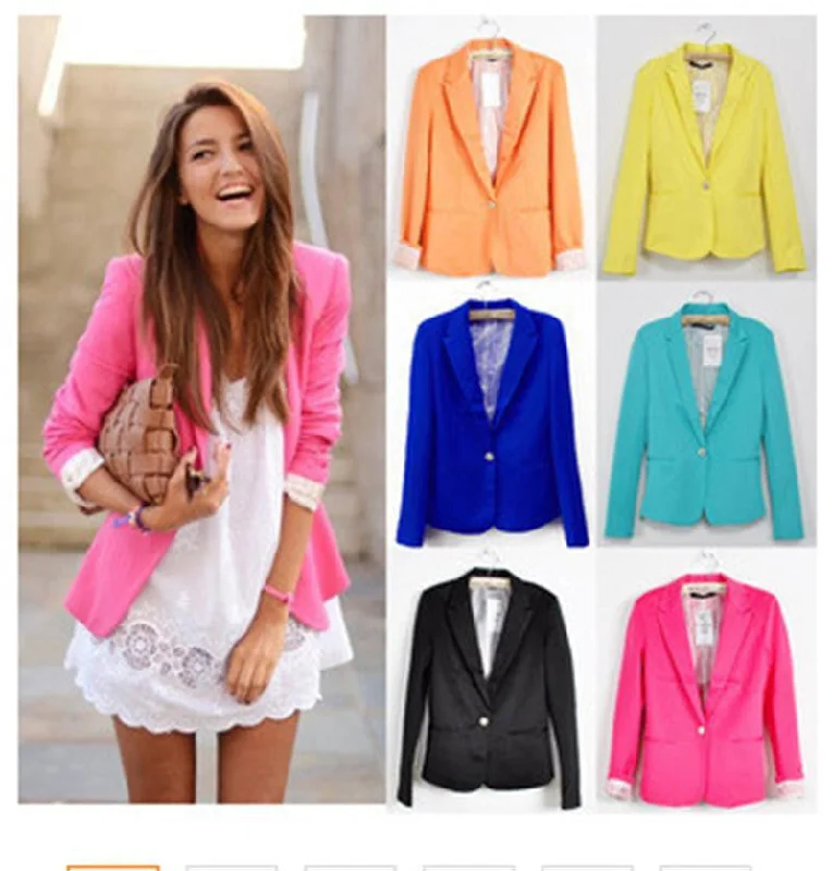 Women Suit Blazer Foldable Brand Jacket Made Of Cotton & Spandex With Lining Vogue Candy Colors Blazers A7995 Tailored Jacket Straight Jacket A-Line Jacket