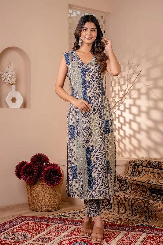 Women Blue Printed Kurta With Trouser - Rasiya Trousers practical durable