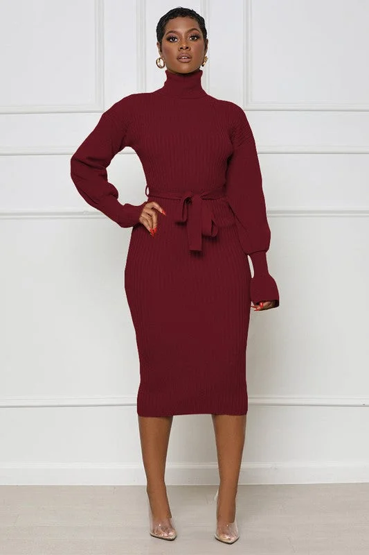 LONG MAXI SWEATER DRESS High Neck Crew Neck V-Neck