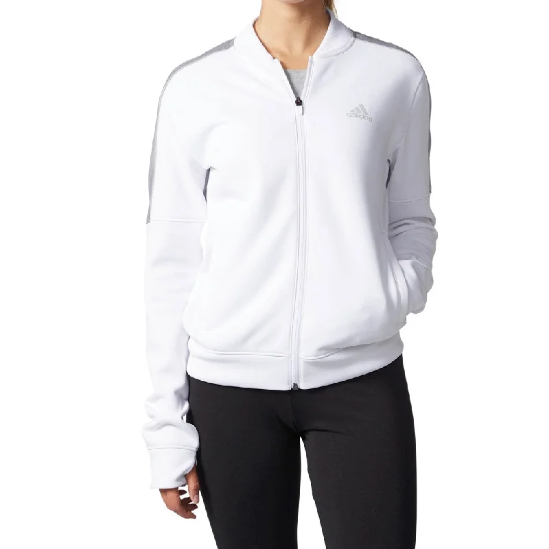 Adidas Women's Team Issue Full Zip Jacket White/Grey Nylon Jacket Polyester Jacket Spandex Jacket