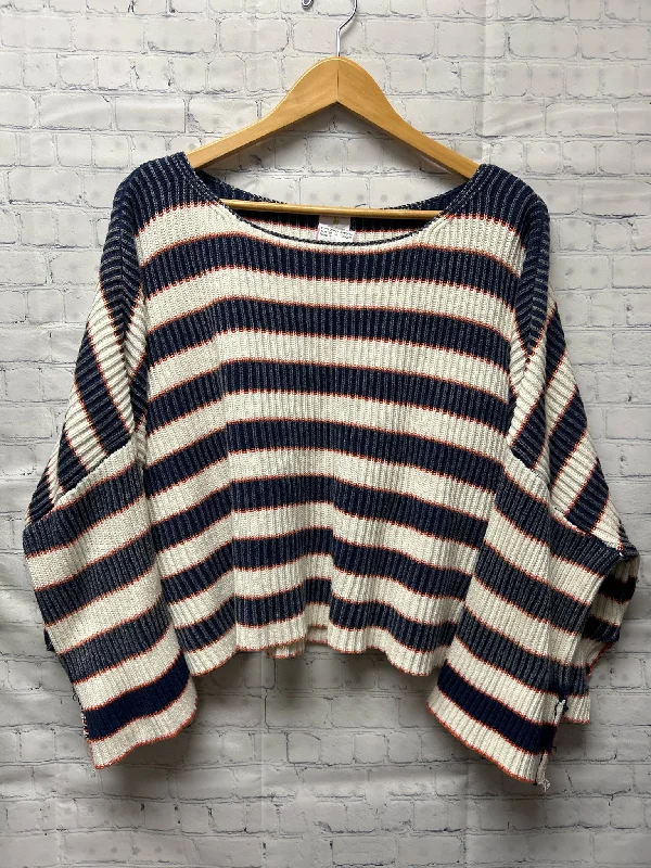 Size Medium Ladies Blue Stripe Sweater Wool Fabric Cashmere Fabric Tweed Fabric