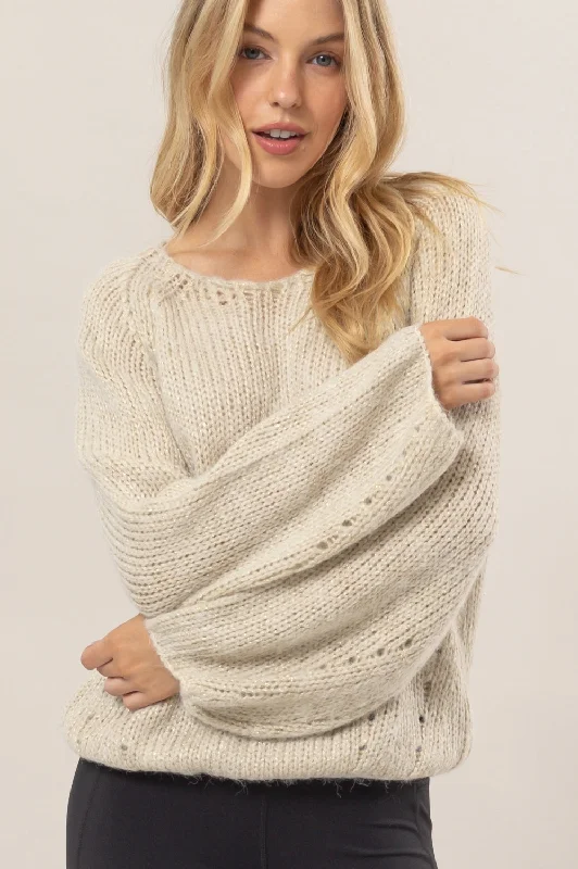 Melange Knit Pullover Saggy Sleeve Comfort