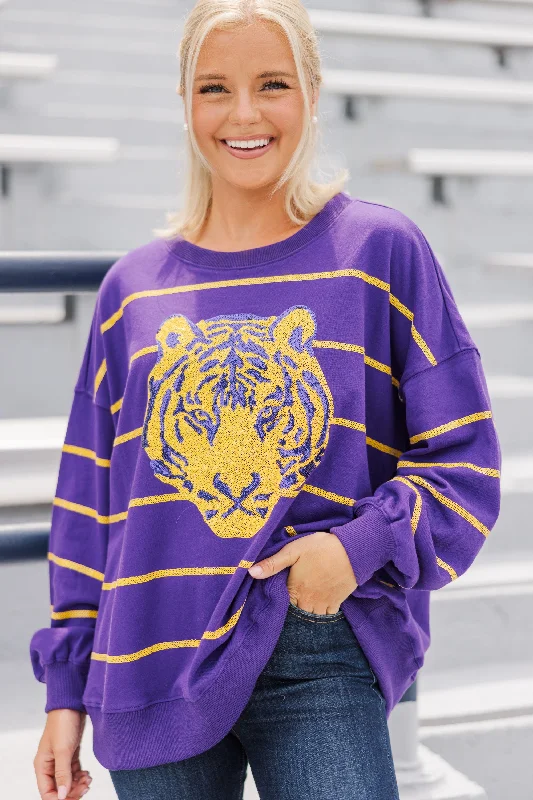 Lead The Way Purple Tiger Pullover Halter Neck Top