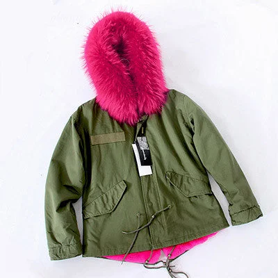 Green parka rose fur