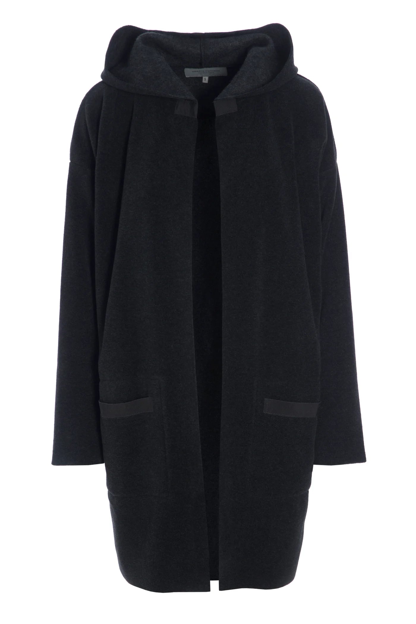 Henriette Steffensen | Cardigan with Hood in Soft Black Glossy Satin Silk