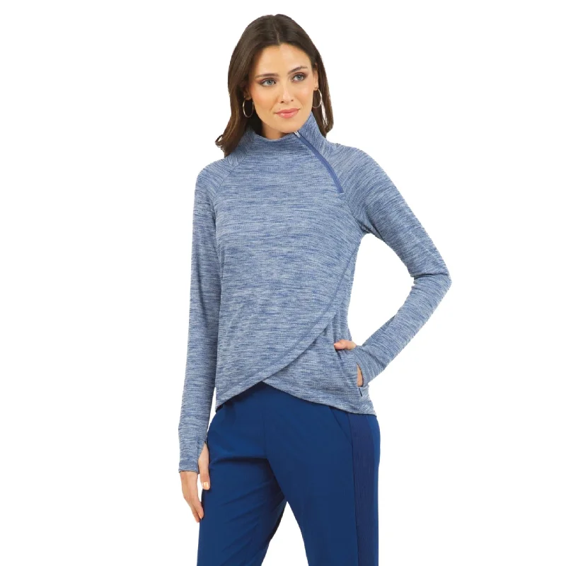 Ibkul Women's Asymmetrical Zip Pullover - 77000 Thick Cable Knit