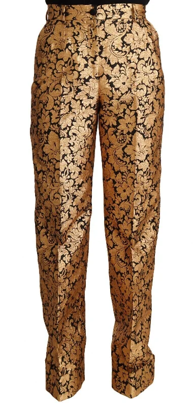 Dolce & Gabbana Elegant Floral Jacquard High Waist Women's Trousers Trousers Cargo pockets