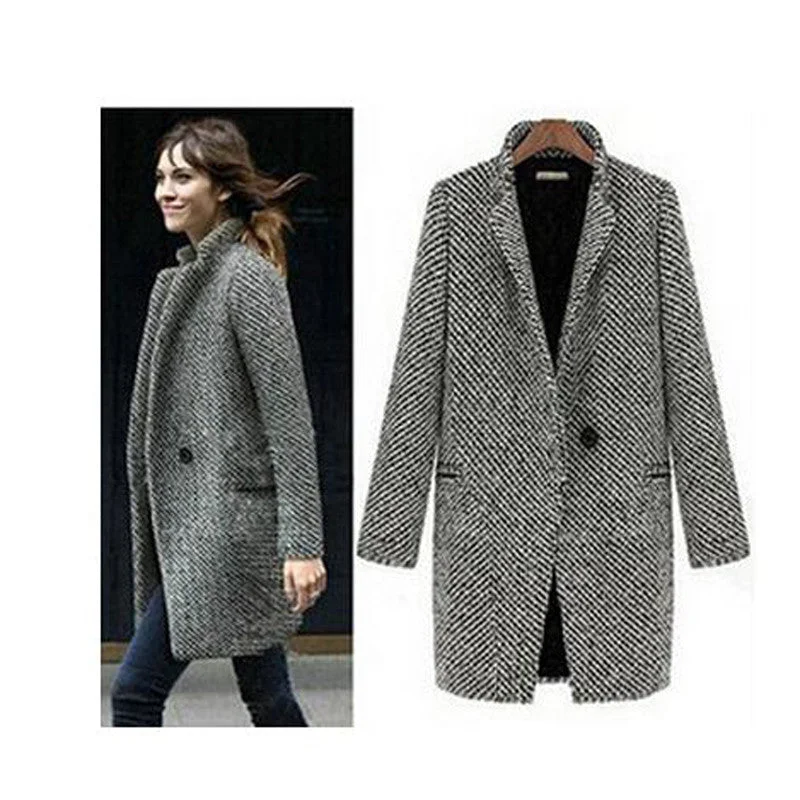 elegant women winter wool coats plus size grey warm cotton trench laides velvet thick jacket long overcoat V-Neck Jacket Boat Neck Jacket Square Neck Jacket