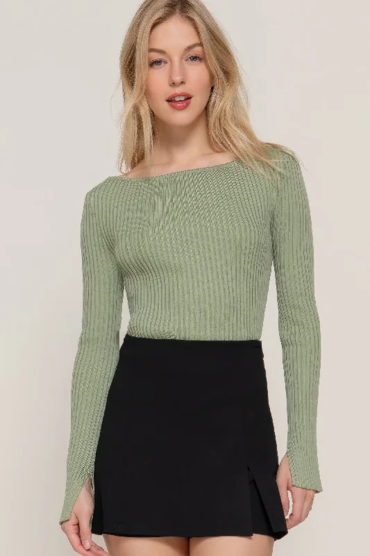 Long Sleeve Boat Neck Sweater Seamless Knitted Crochet