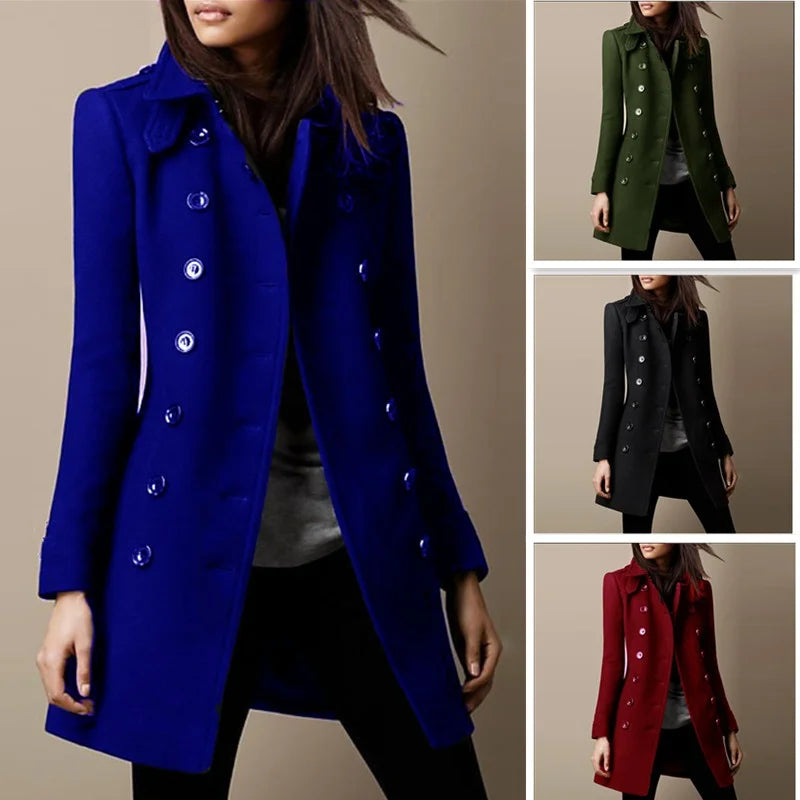 Streetwear Women Jackets Double-breasted Ladies Loose Wool Overcoat Elegant Lapel Solid Pocketed Coats Oversized Jacket Tailored Jacket Straight Jacket