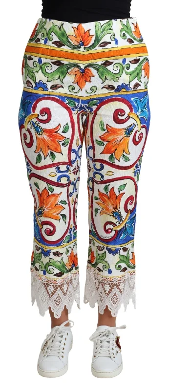 Dolce & Gabbana Majolica High Waist Cropped Women's Trousers Trousers Print Floral