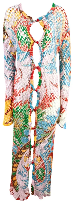 Etro Long Line Knit Cardigan in Multi Mesh Cardigan Canvas Denim