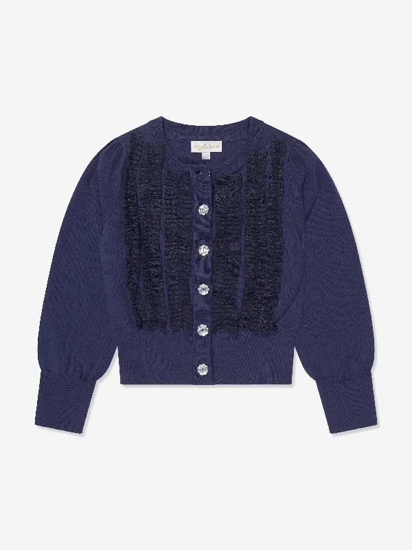 Angels Face Girls Izzy Tulle Ruffle Cardigan in Navy Mesh Cardigan Canvas Denim