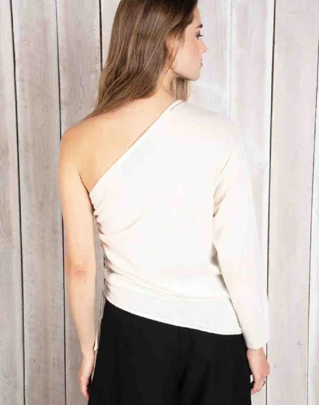 Cashmere Brigette Sweater with One Shoulder and Drawstring on Side Casual Formal Business