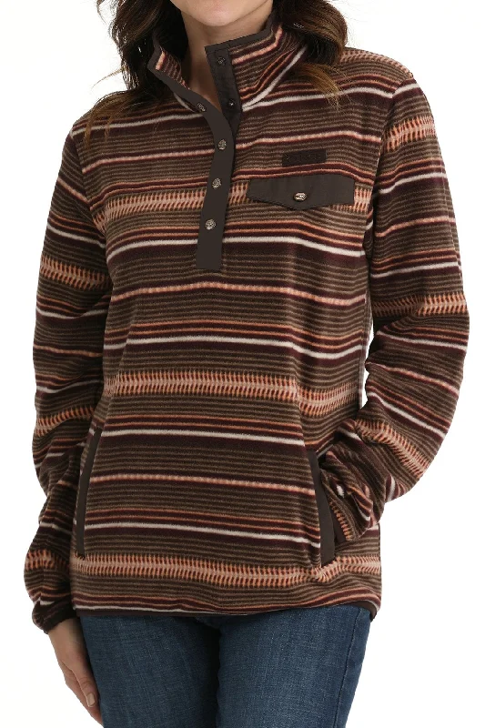 Cinch Cozy Serape Stripe Fleece Pullover Gathered Sleeve Pullover