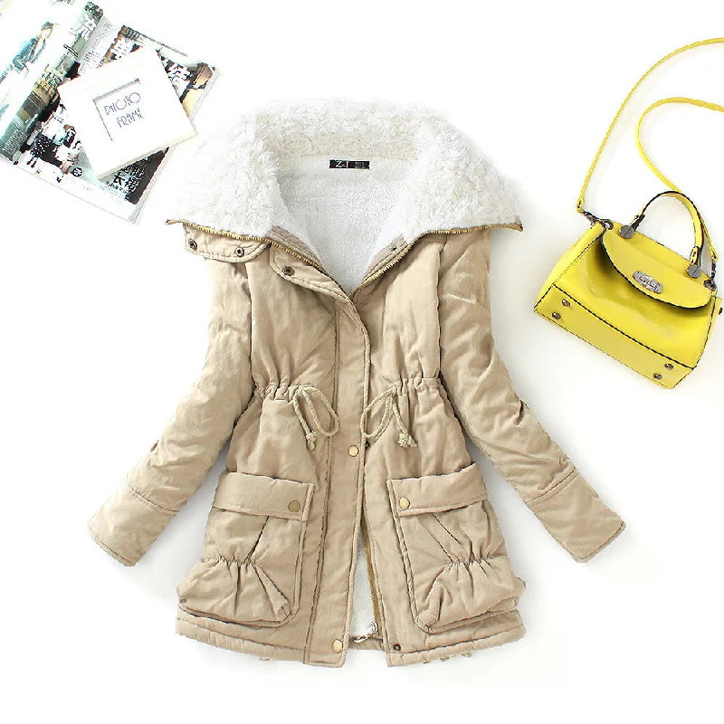 winter cotton coat women slim plus size outwear medium-long wadded jacket thick hooded cotton wadded warm cotton parka Elasticated Jacket Padded Jacket Insulated Jacket