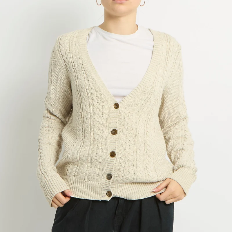 Mango Cable Knit Cardigan - UK 8 Chenille Blend Fleece Blend Nylon Blend