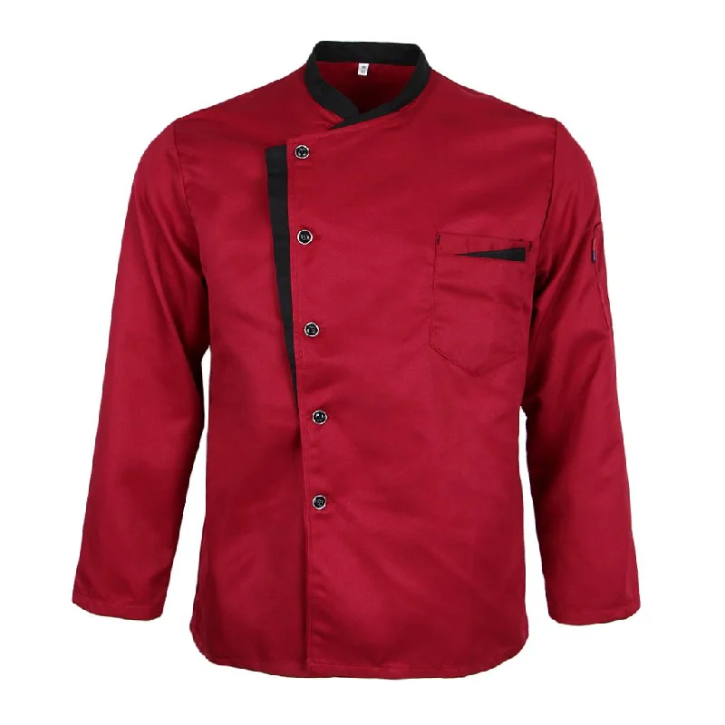 Long Sleeves Chef Jacket Coat Hotel Waiters Kitchen Uniform Tops Red M Rayon Fabric Velvet Fabric Corduroy Fabric