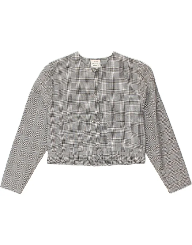 BENETTON Womens Crop Cardigan Top IT 44 Medium Grey Houndstooth Polyester Thin Thick Dense