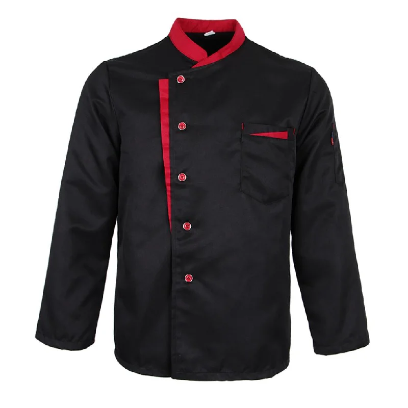 Long Sleeves Chef Jacket Coat Hotel Waiters Kitchen Uniform Tops Black XL Hoodie Zip-Up Jacket Button-Up Jacket