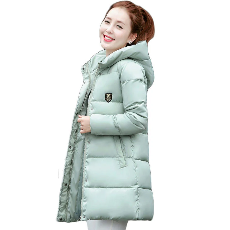 Winter Women Coat Elegant Pure color Thick Warm Hooded Down Cotton Jacket High Large size Women Coat Satin Jacket Silk Jacket Chiffon Jacket