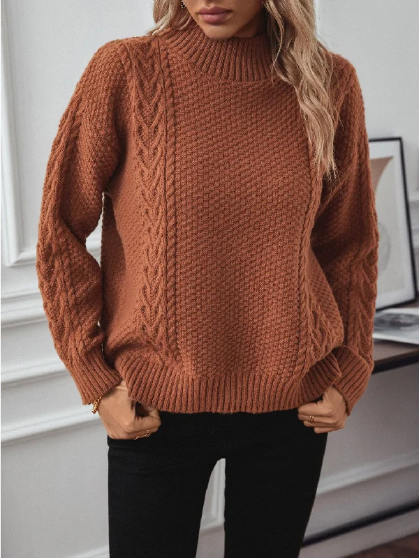 Hazel Blues® |  Cable-Knit Mock Neck Long Sleeve Sweater Stylish Fashionable Trendy