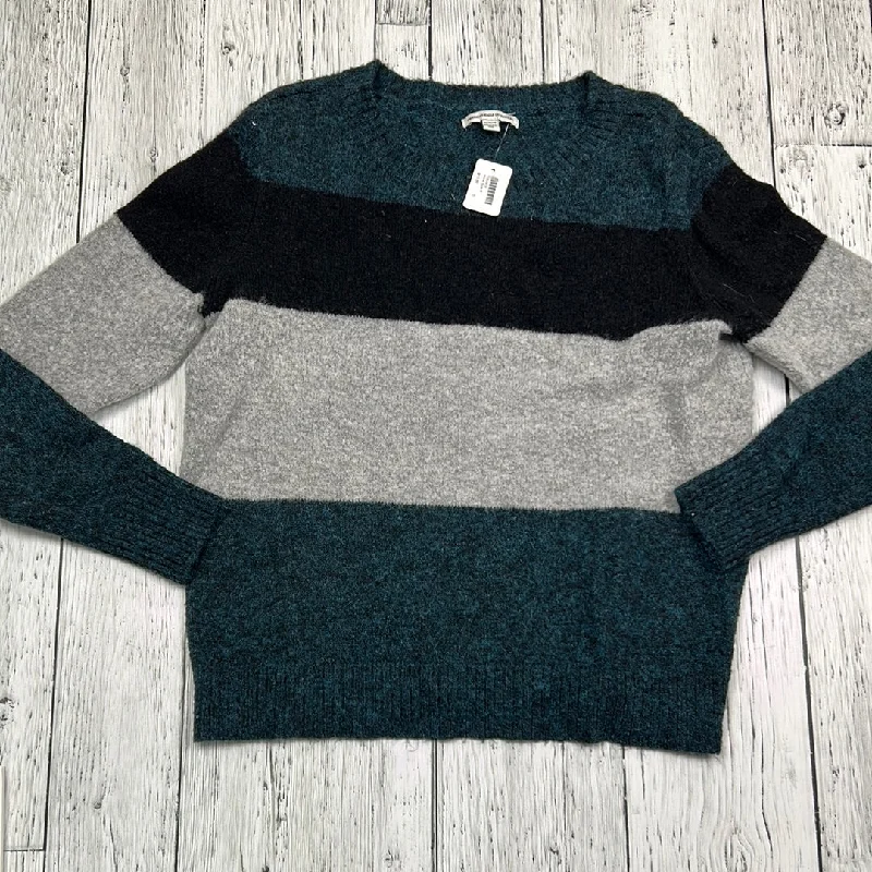 American Eagle grey/blue knit sweater - Hers M Welt Pockets Slit Pockets Flap Pockets