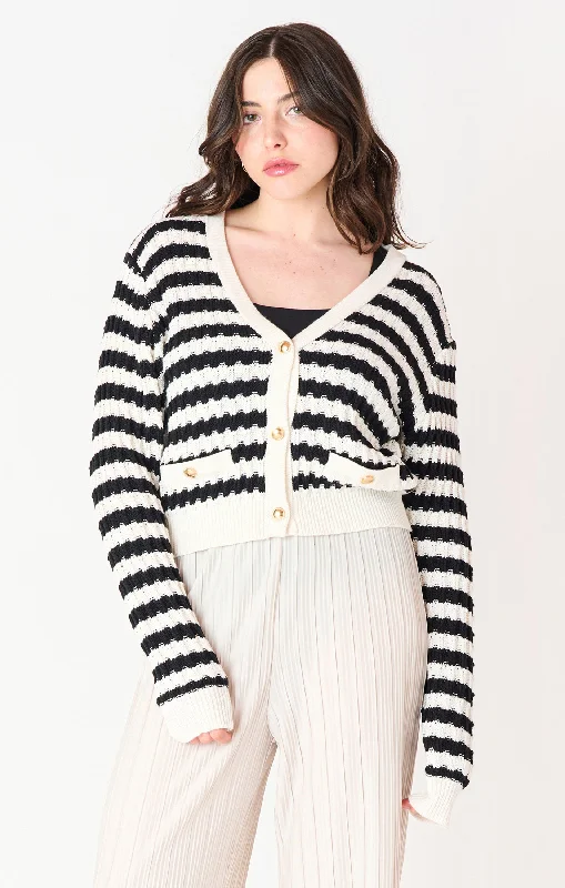 Top - Dex Textured Striped Cardigan Patchwork Embroidered Appliqued