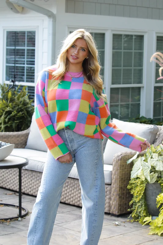 Multicolor Checkered Oversized Sweater Elasticated Padded Insulated