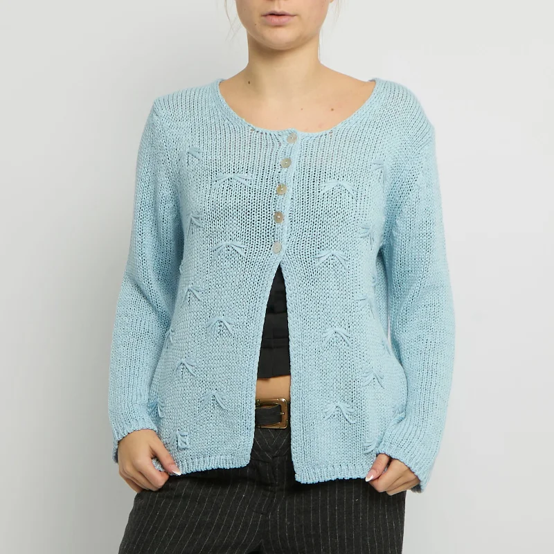 Bow Detail Crochet Knit Cardigan - UK 16 Oversized Loose Flowy