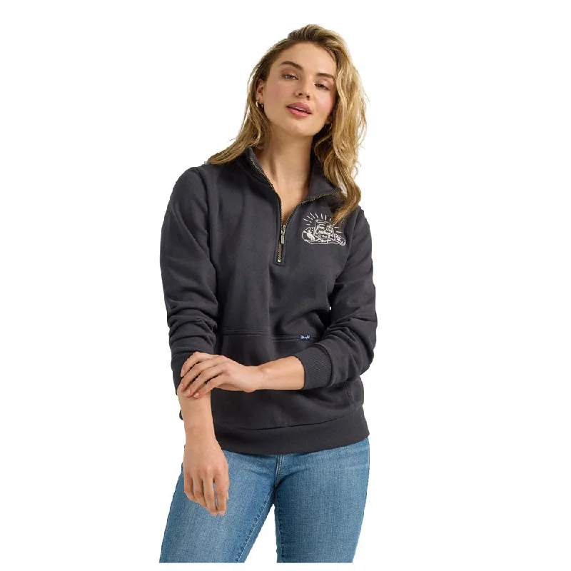 112361176 Wrangler Women's Retro Vintage 1/4 Zip Pullover - Black Slouchy Comfort Pullover