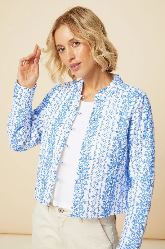 Polly Block Print Quilted Jacket | White/Blue Striped Jacket Polka Dot Jacket Floral Jacket