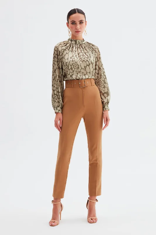 High Waist Belted Trousers - Camel Trousers Modern Contemporary