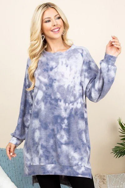 Ultra Cozy Tie Dye French Terry Brush Oversize Casual Pullover Sarouel Sleeve Pullover