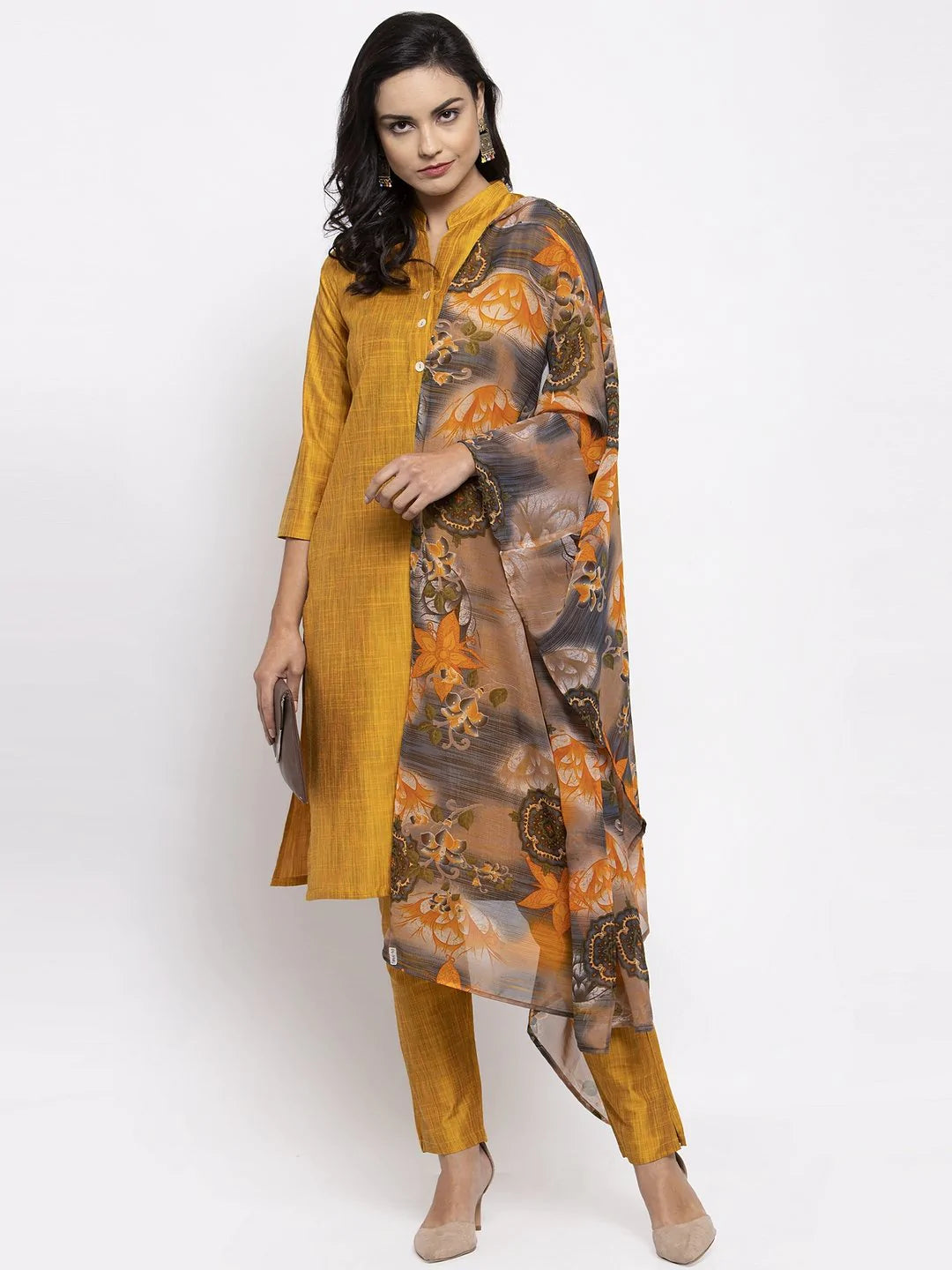 Women Yellow Self-Striped Kurta With Trousers & Gorgette Dupatta - Rasiya Trousers Recommended Stylist