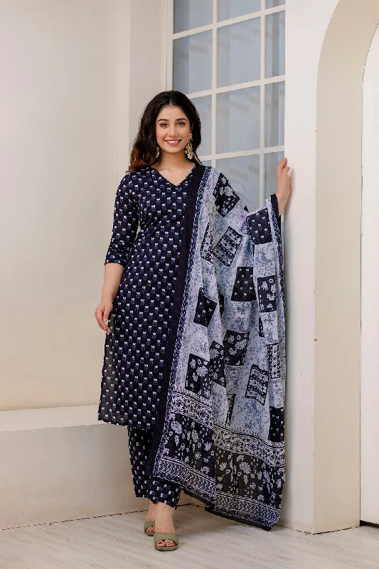 Women Black Ethnic Printed Kurta And Trouser With Dupatta - Rasiya Trousers stylish modern