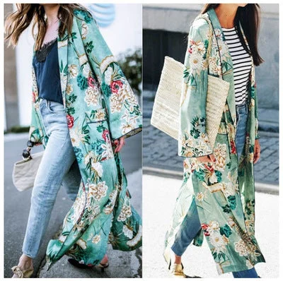 Printed Kimono Cardigan Duster Transparent Opaque Sheer